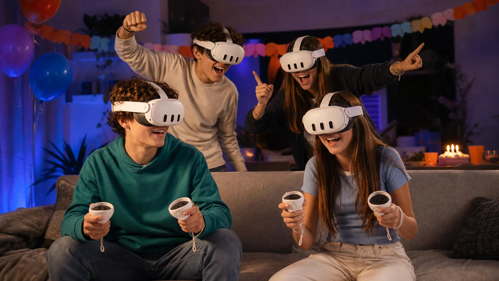Des adolescents partagent une animation VR lors d’un anniversaire